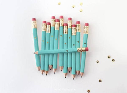 Mini Pencils - Gold Heart/Teal