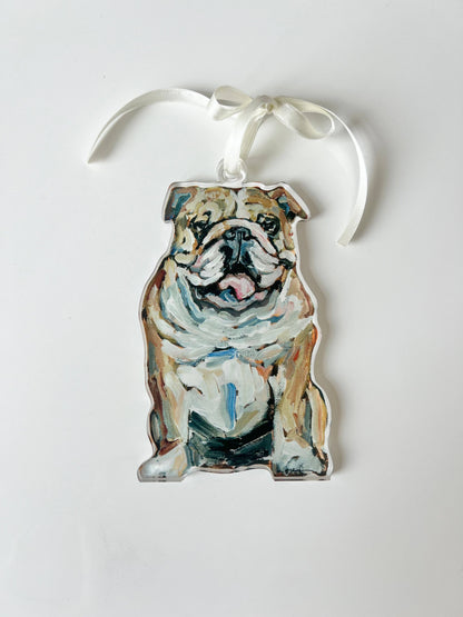 Fawn & White Bulldog Acrylic Ornament