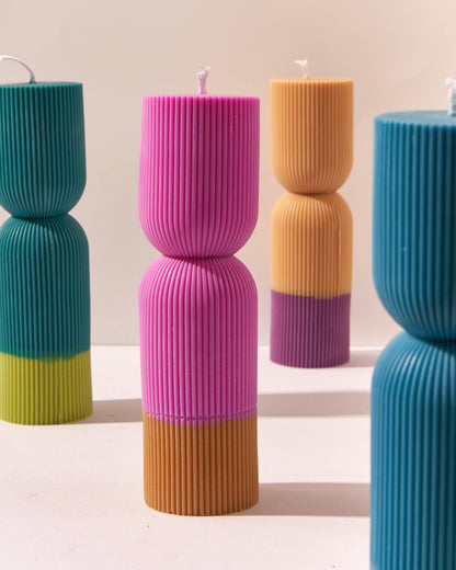 Color Block Pillar Candle - Fuchsia & Mustard
