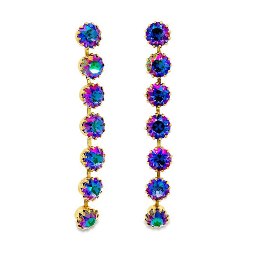 Multicolored gemstone earrings on a white background