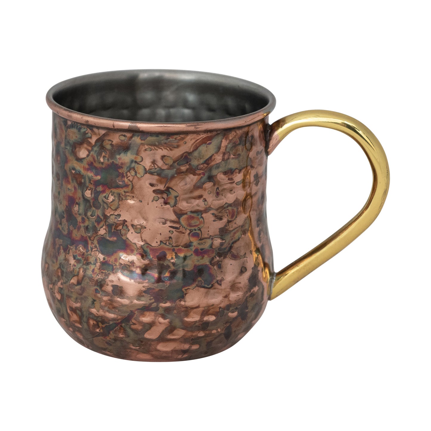 16 oz. Hammered Stainless Steel Mule Mug w/ Brass Handle, Oxidized Copper Finish