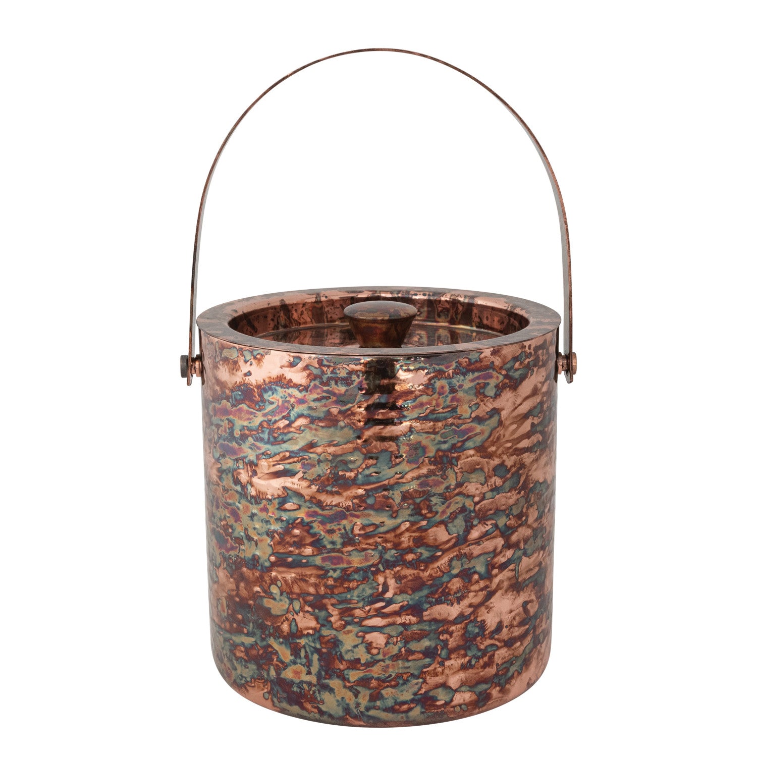 3 Quart Hammered Stainless Steel Double-Walled Ice Bucket, Oxidized Copper Finish