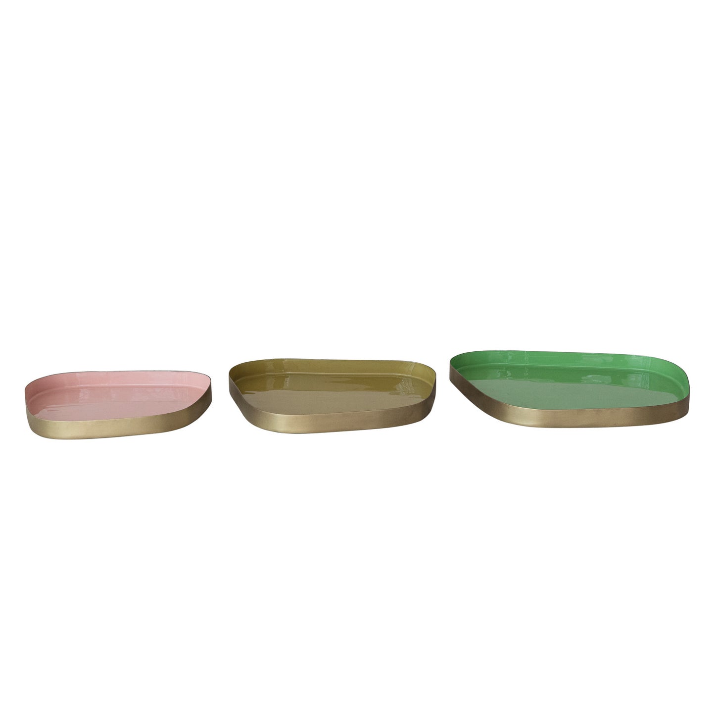 Enameled Metal Organic Shaped Trays, Set of 3