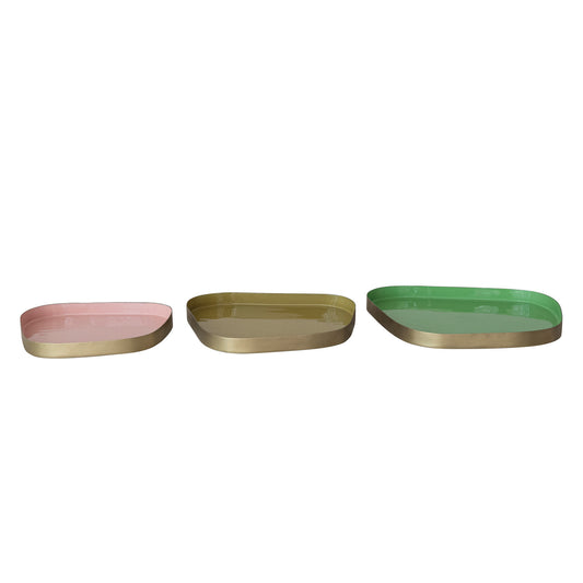 Enameled Metal Organic Shaped Trays, Set of 3