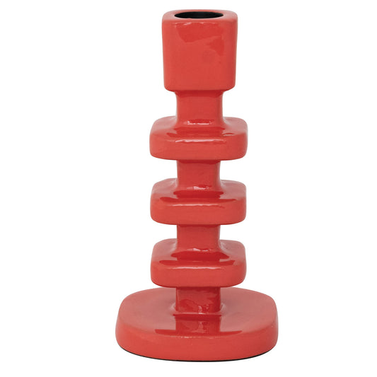 Enameled Aluminum Taper Holder, Coral Color