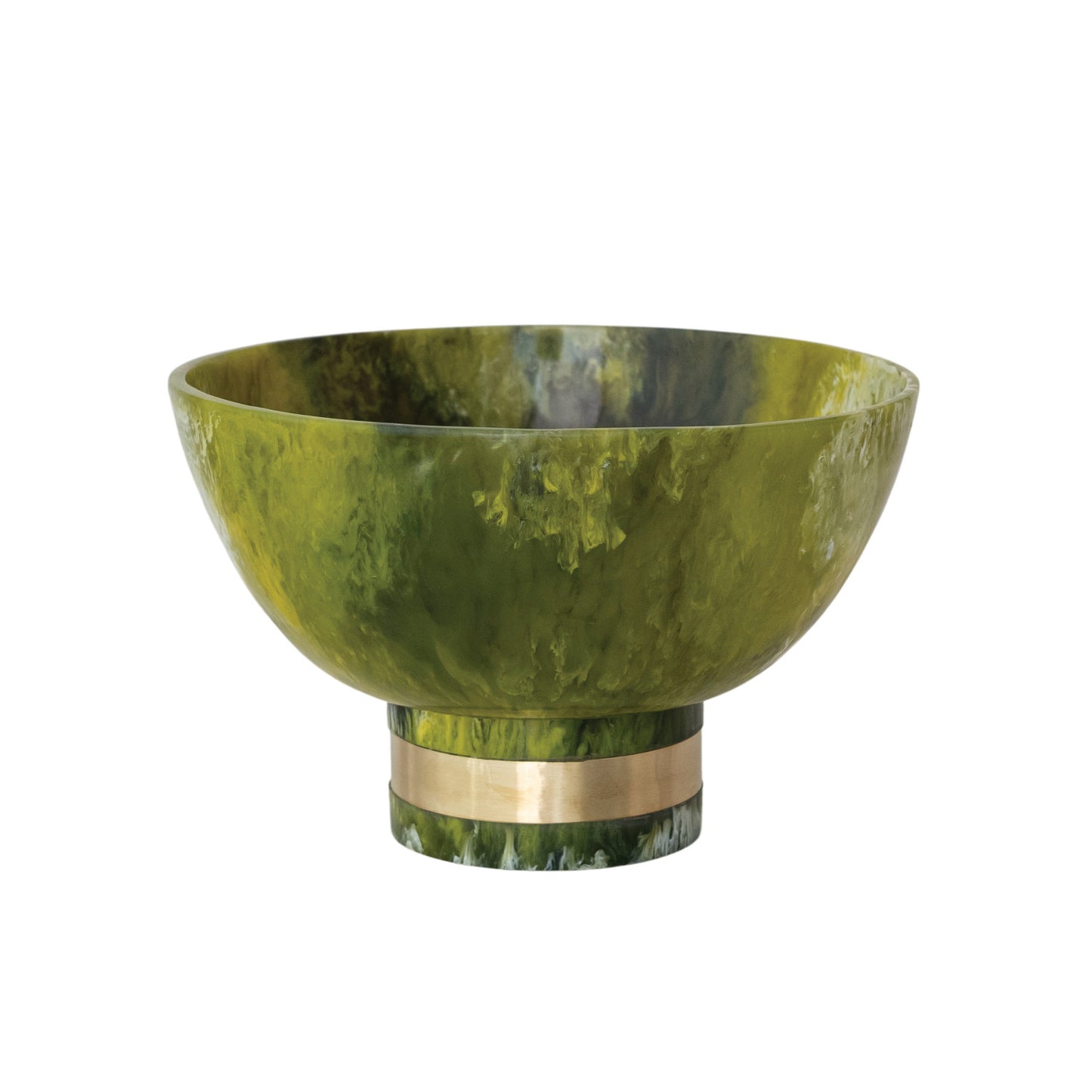 Marbled Resin Footed Bowl with Gold Finish Metal Wrap, Green (Each One Will Vary)