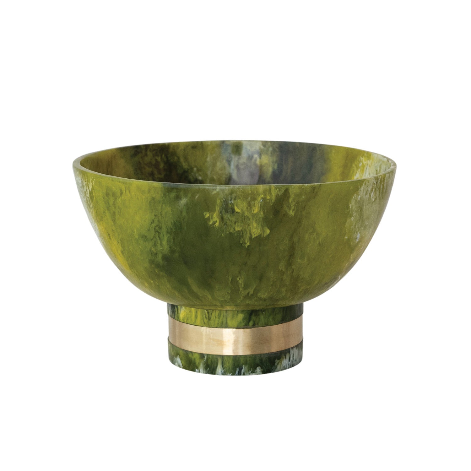 Marbled Resin Footed Bowl with Gold Finish Metal Wrap, Green (Each One Will Vary)