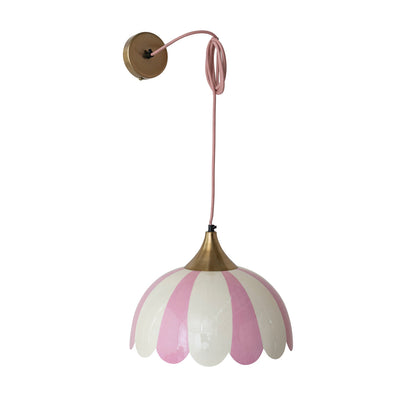 Enameled Metal Scalloped Striped Pendant Lamp, 6' Fabric Cord