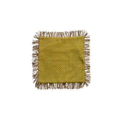 18" Square Woven Fabric Jacquard Pillow with Velvet Back & Bullion Fringe