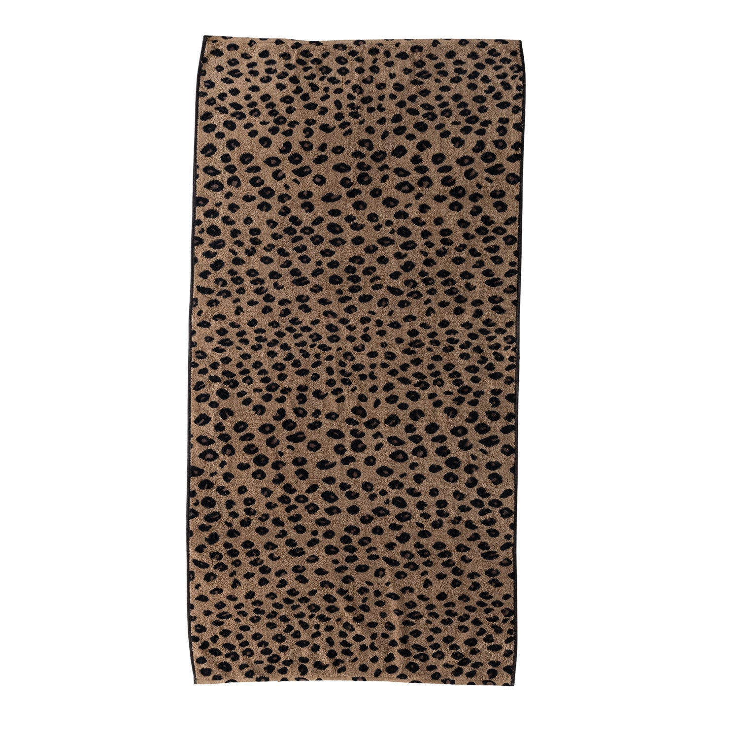 Woven Cotton Terry Bath Towel with Leopard Print Pattern & Loop, Brown & Black