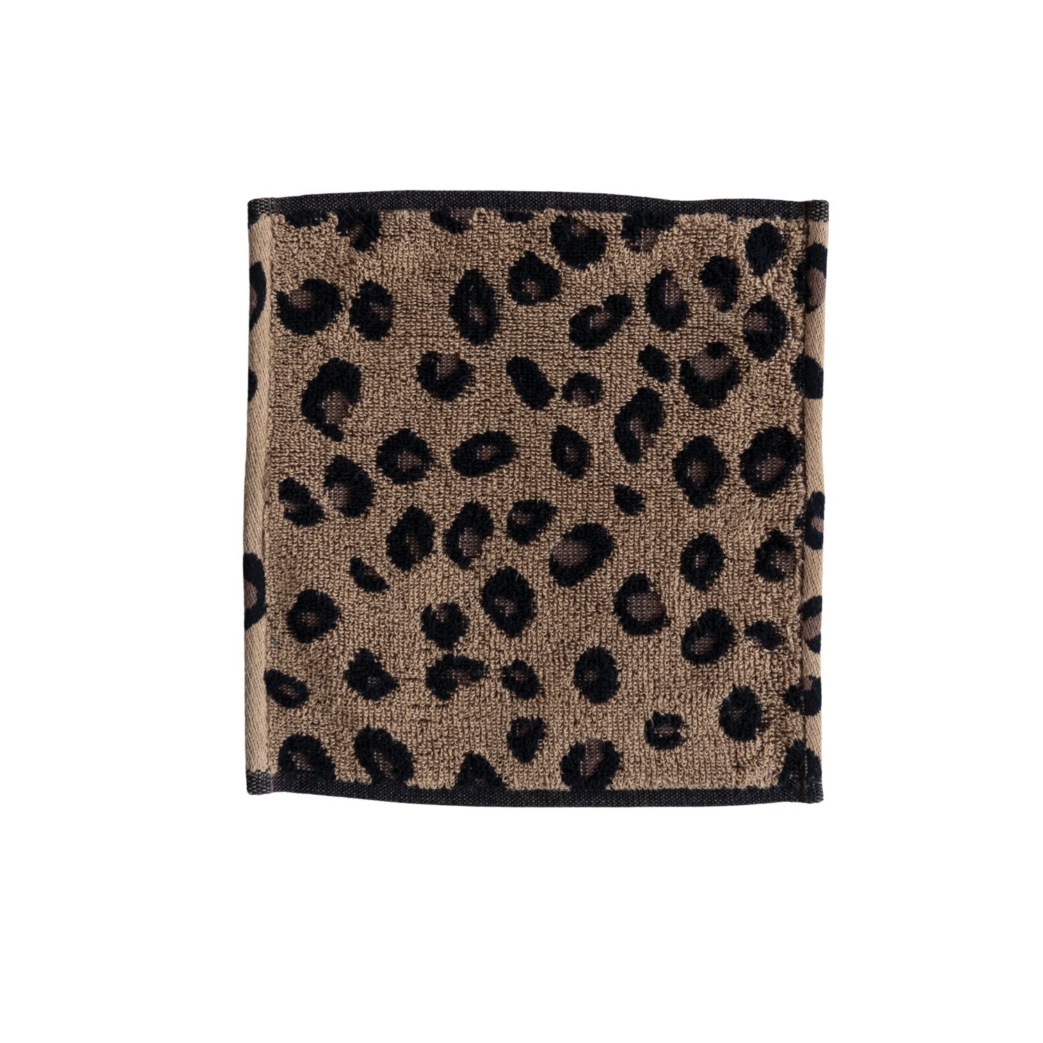 Woven Cotton Terry Wash Cloth with Leopard Print Pattern & Loop, Brown & Black