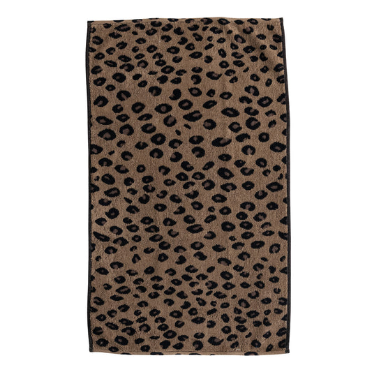 Woven Cotton Terry Hand Towel with Leopard Print Pattern & Loop, Brown & Black