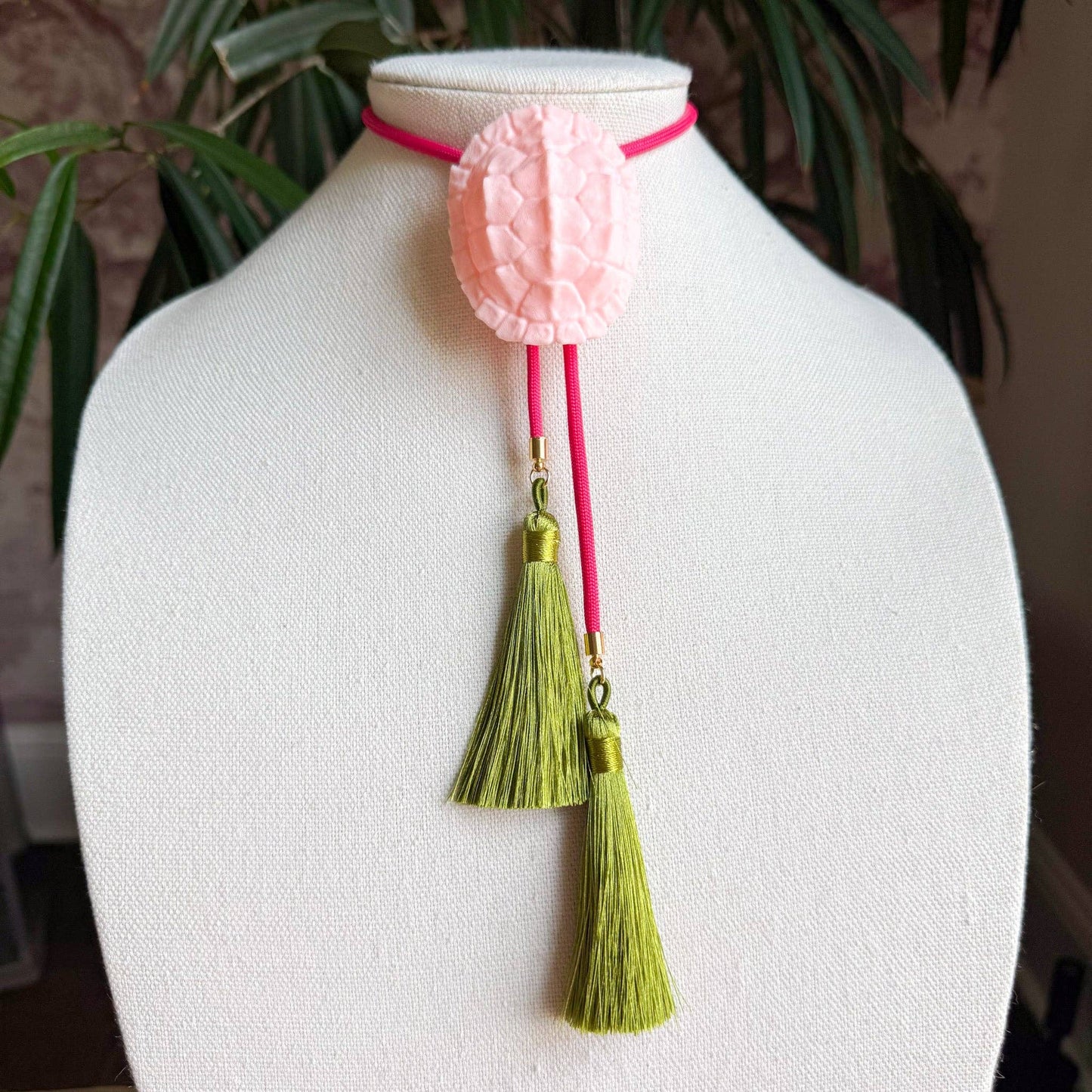 Turtle Bolo Blush Pink with Hot Pink & Olive Necklace