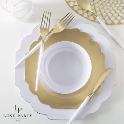 14 Oz. Round White • Gold Plastic Bowls | 10 Pack