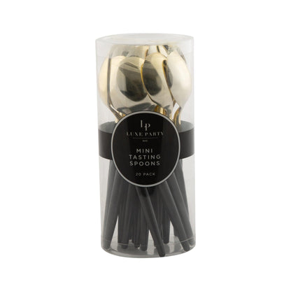 Black and Gold Plastic Mini Spoons | 20 Spoons: 20 Mini Spoons