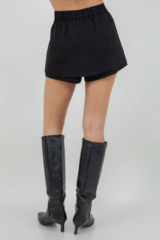 After Hours Black Pinstriped Rhinestone Skort