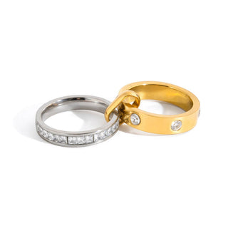 The Shannon Double Mixed Metal Carabiner Ring Stack: Size 7,  Water Resistant