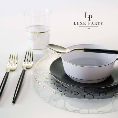 8 Oz. Round White • Gold Plastic Dessert Bowls | 10 Pack