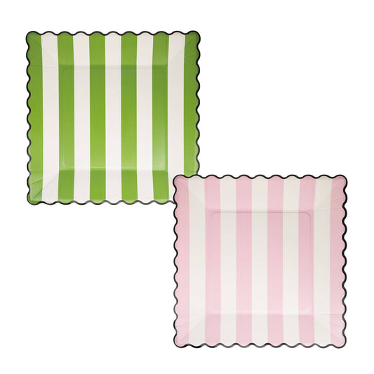 Wicked Green Stripe Pink Stripe 11" Plate Set 8ct