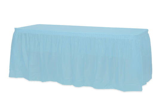 Light Blue Disposable Plastic Table Skirt - 14 Ft