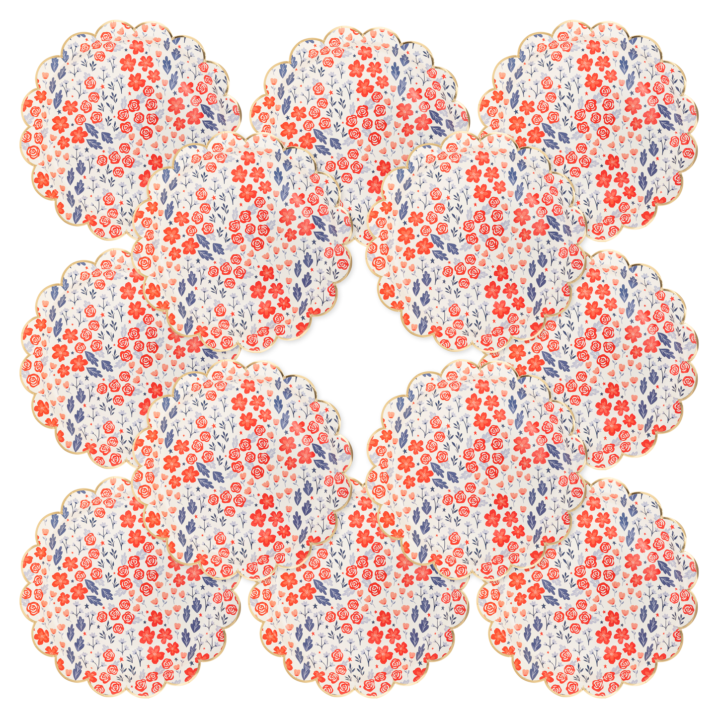 Red & Blue Floral Scatter Paper Plate 12ct