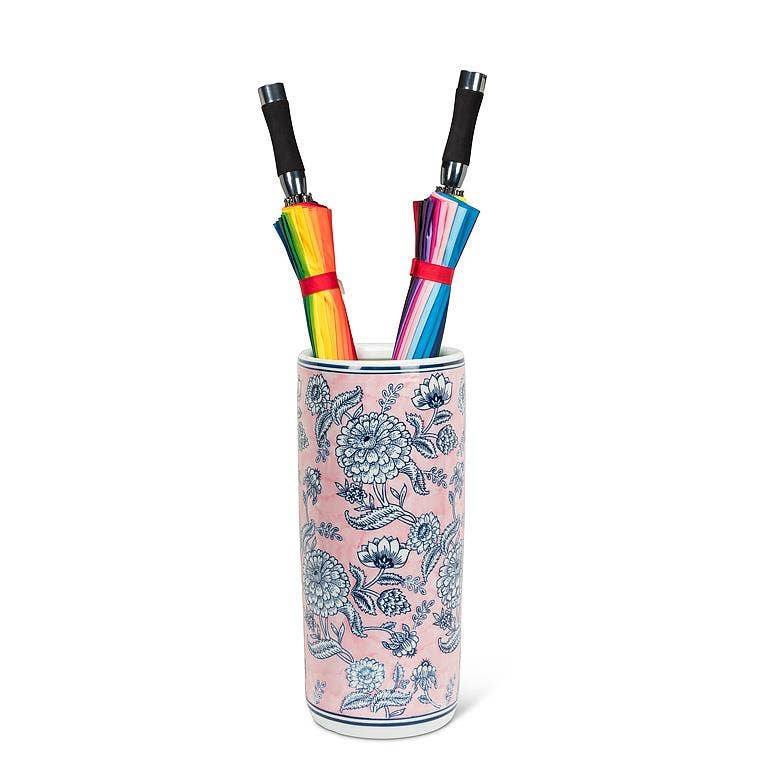 Floral Print Umbrella Stand-Pink & Blue-18"H