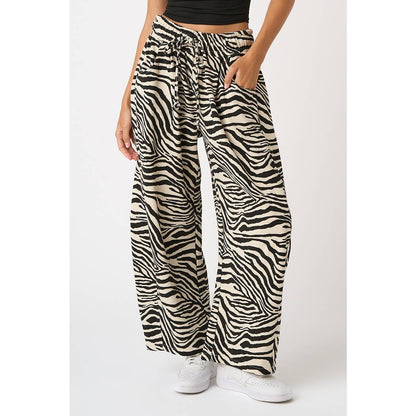 ZEBRA PRINT PULL-ON BARREL LEG PANTS: BLACK/WHITE **Run Large