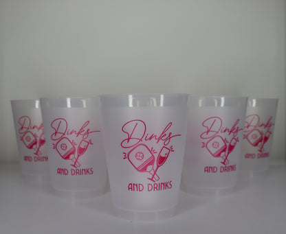"Dinks and Drinks" Pickleball Frosted Cups – 16oz Shatterproof Party Set (Pack of 6)