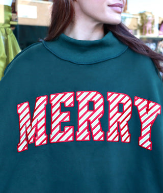 MERRY Embroidered Mock Neck Sweatshirt