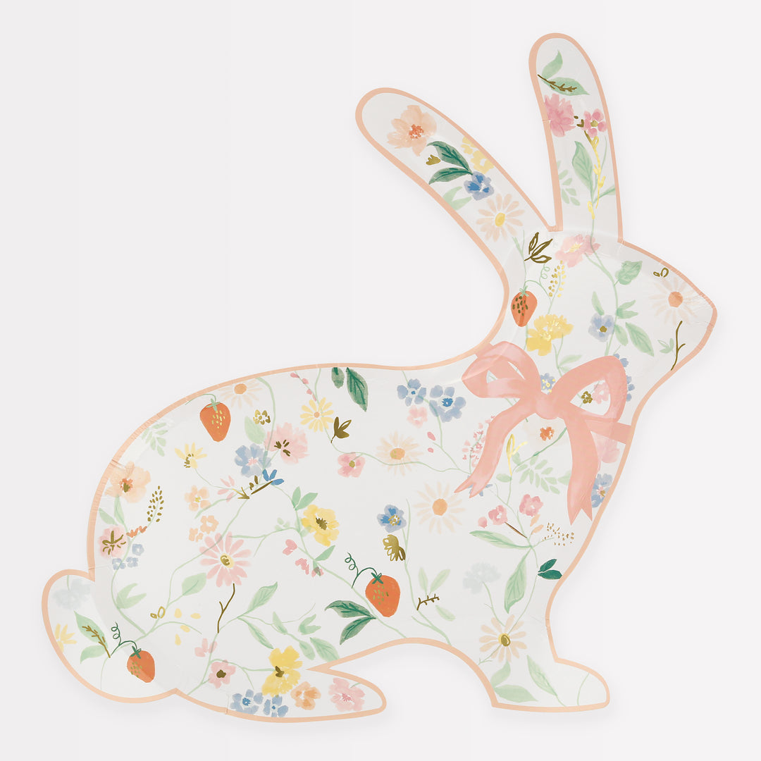 Meri Meri Elegant Floral Bunny Shaped Plates 8ct