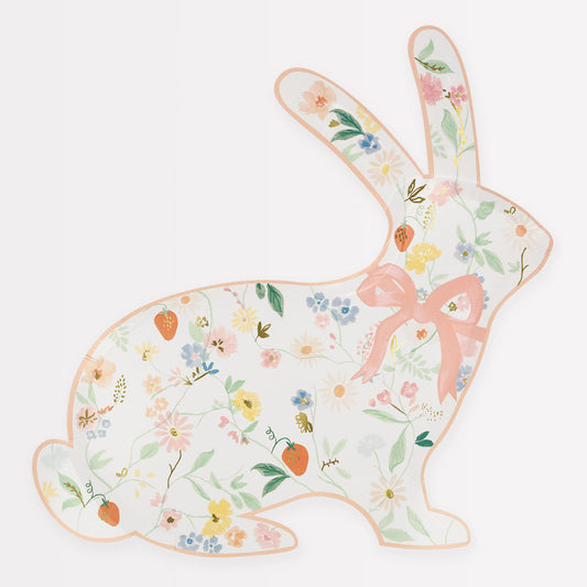 Meri Meri Elegant Floral Bunny Shaped Plates 8ct