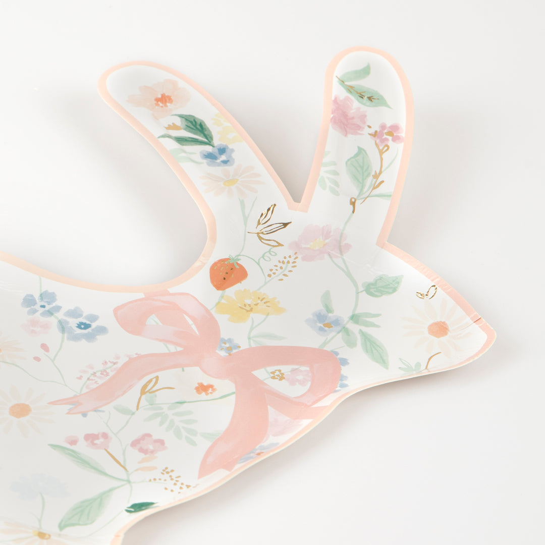 Meri Meri Elegant Floral Bunny Shaped Plates 8ct