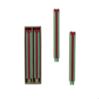 Tall Green & Red Gift Shaped Taper Candles, Set of 2