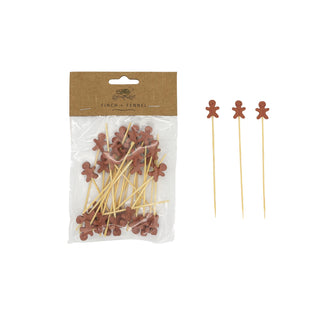 Bamboo Gingerbread Man Shaped Picks, Set of 50