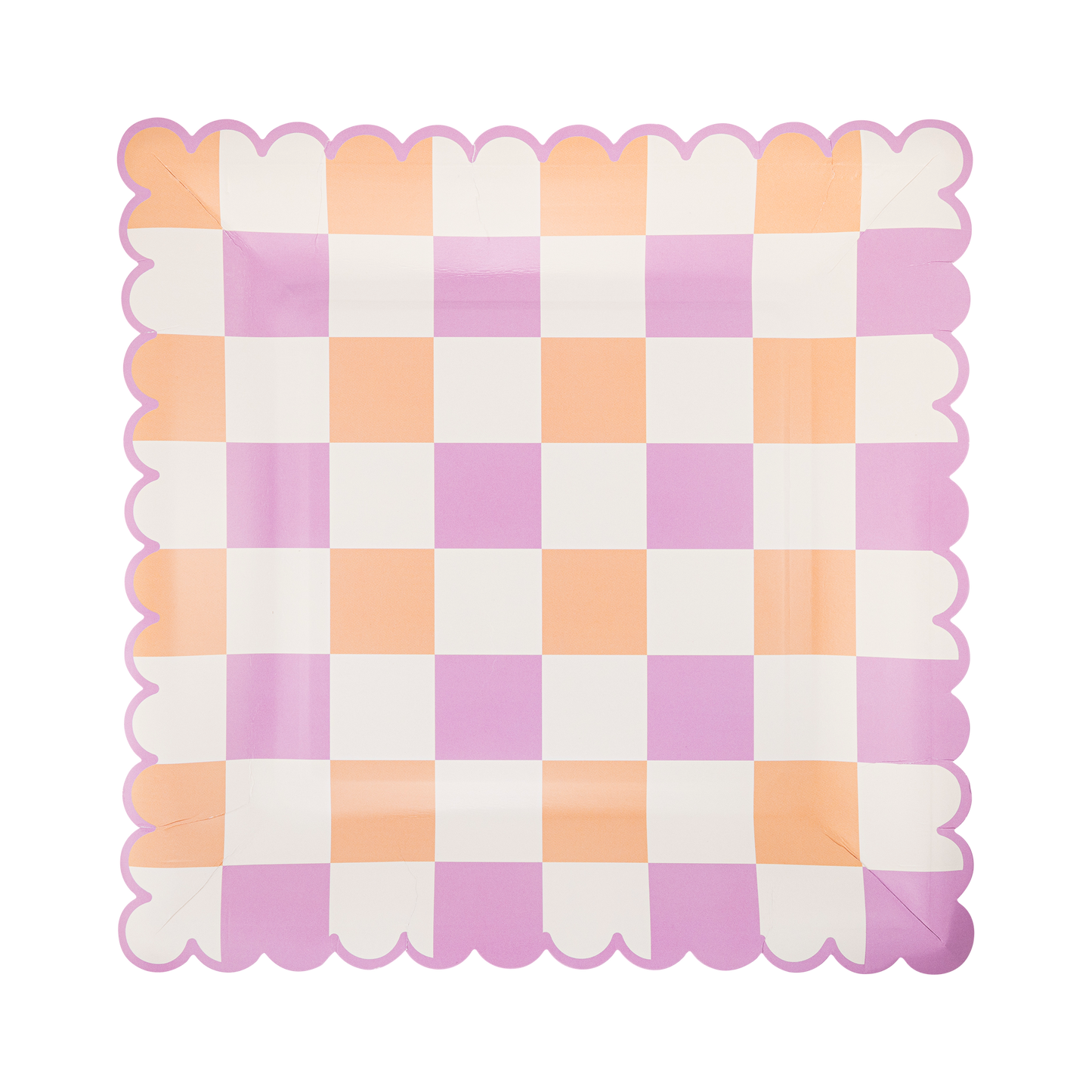 Retro Spring Check Scalloped Plate 8ct