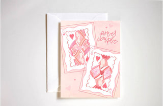 Greeting card with heart designs and text on a white background